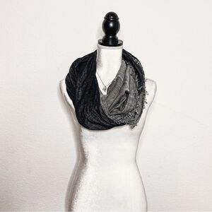 🍋 BCBG Max Azria Black & Gray Infinity Scarf - Frayed Edge Lightweight Viscose